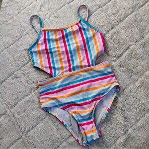 Betsey Johnson | Rainbow Stripe Side Cut One Piece Bathingsuit | Size 10